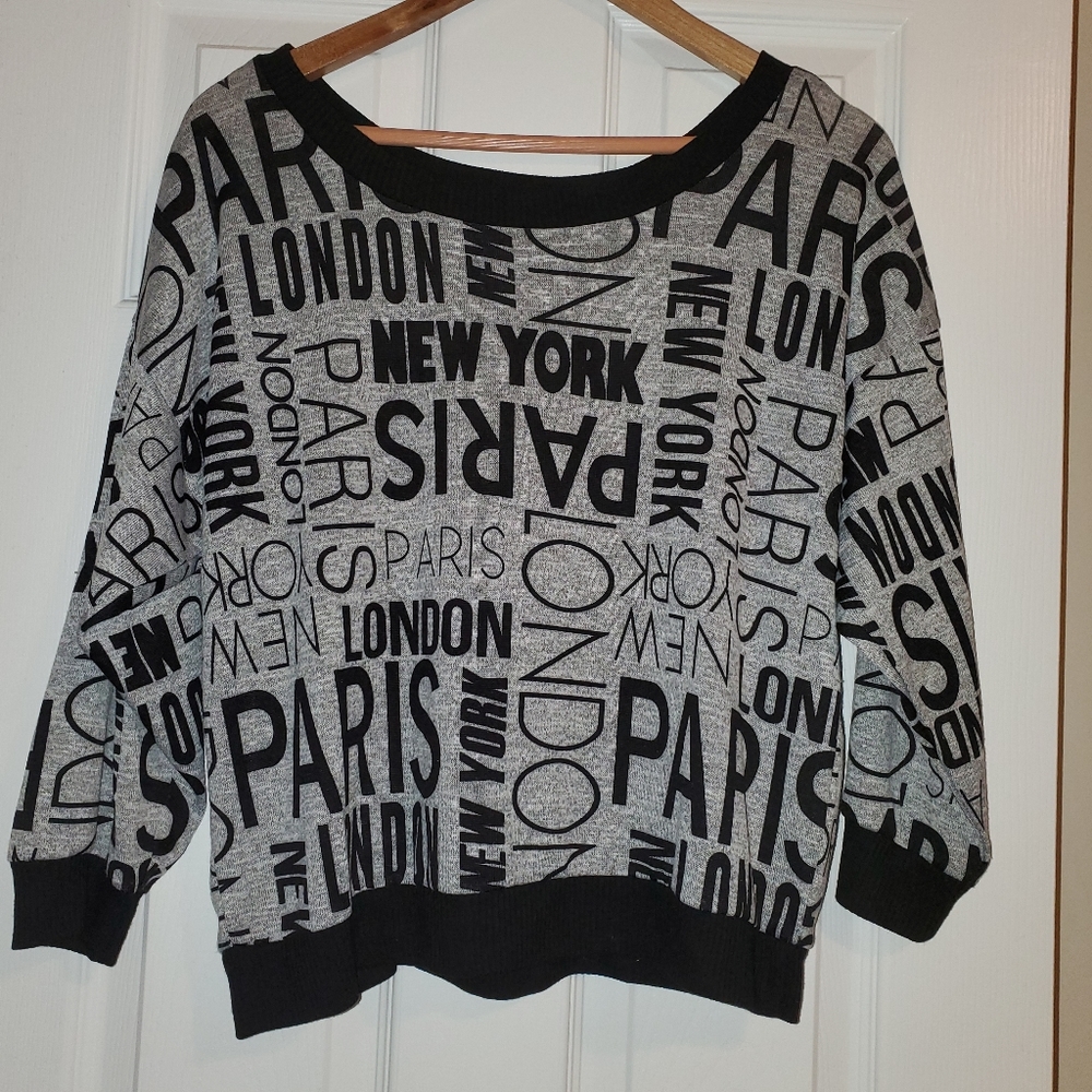 Black and gray sweater with lace back
